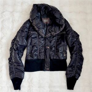 Vintage YSATIS Black Embroidered "Luxury Couture" Puffer Jacket